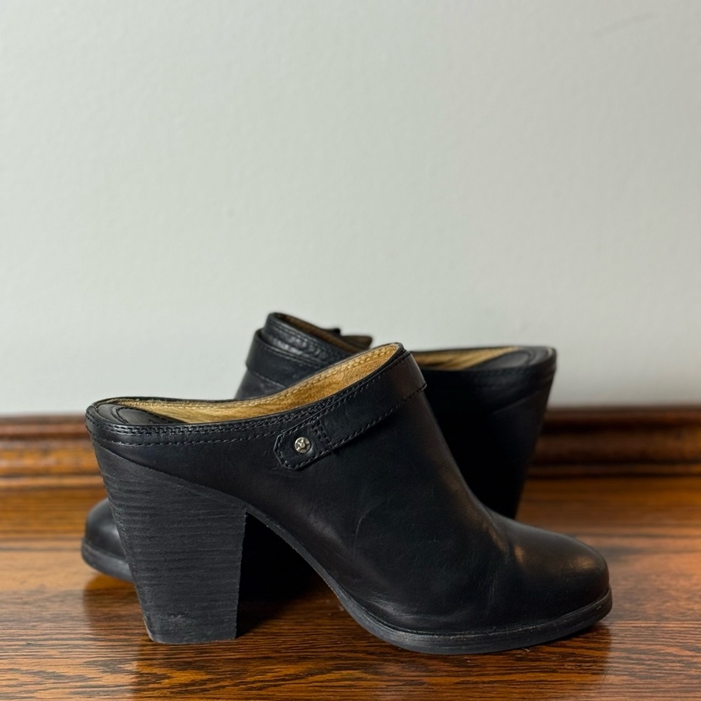 Western Rodeo Frye Patty Slingback Black Leather Block Heel Clog Mules 8. 5 M - Picture 2 of 13